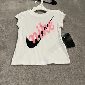 Nike Shirt Youth 2T White Pink Black Swoosh Logo Tee New Athletic Toddler 1-2Y